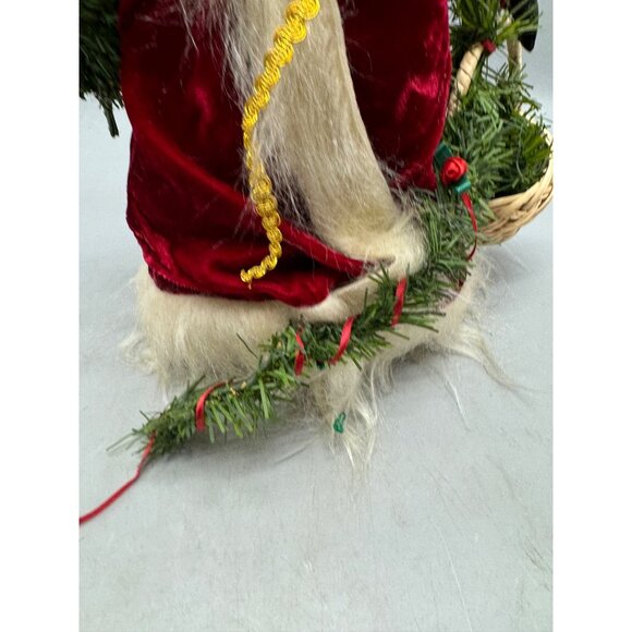 Santa Claus Figurine Faux Fur Beard & Velvet Robe Holding Christmas Tree READ - Picture 2 of 16